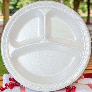 FM-10CPWQR-Dart  Foam 3-Compartment Laminated Plate 10 1/4" White