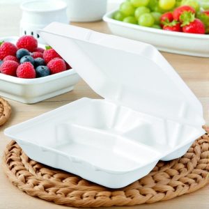 FM-80HT3R Dart Carryout Food Container, 3-Comp, White, 8 x 7 1/2 x 2 3/10 (Case of 200)