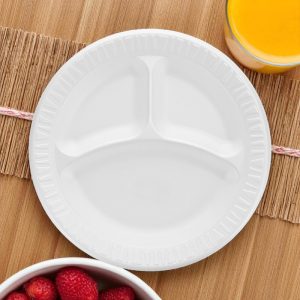 9CPWQR-Dart  Foam 3 Compartment Laminated Plate 9" White