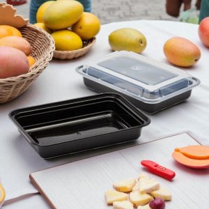 TK-RE 32 BLACK 32OZ RECTANGLE BLACK BASE CLEAR LID CONTAINER 150/CS