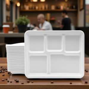 BIO -5 COMPARTMENT SCHOOL TRAY 5 COMPARTMENT BIODEGRABLE RECTANGLE SCHOOL TRAY 400/CS