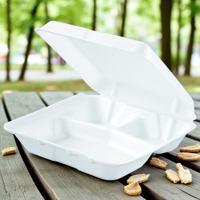 FM-80HT3R Dart Carryout Food Container, 3-Comp, White, 8 x 7 1/2 x 2 3/10 (Case of 200)