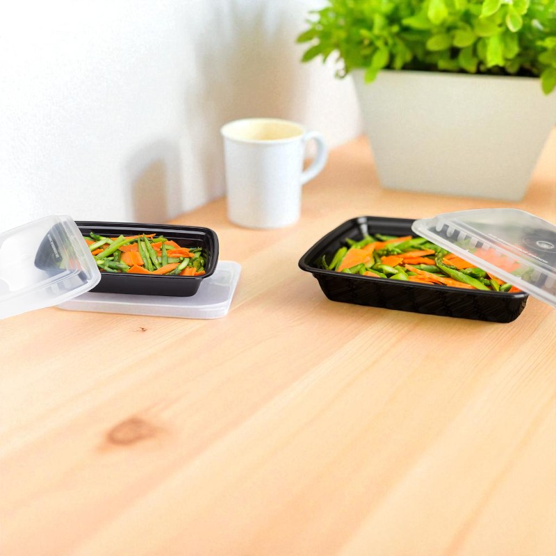TK-RE 28 BLACK 28 OZ RECTANGLE BLACK CONTAINER WITH CLEAR LID COMBO 150/CS
