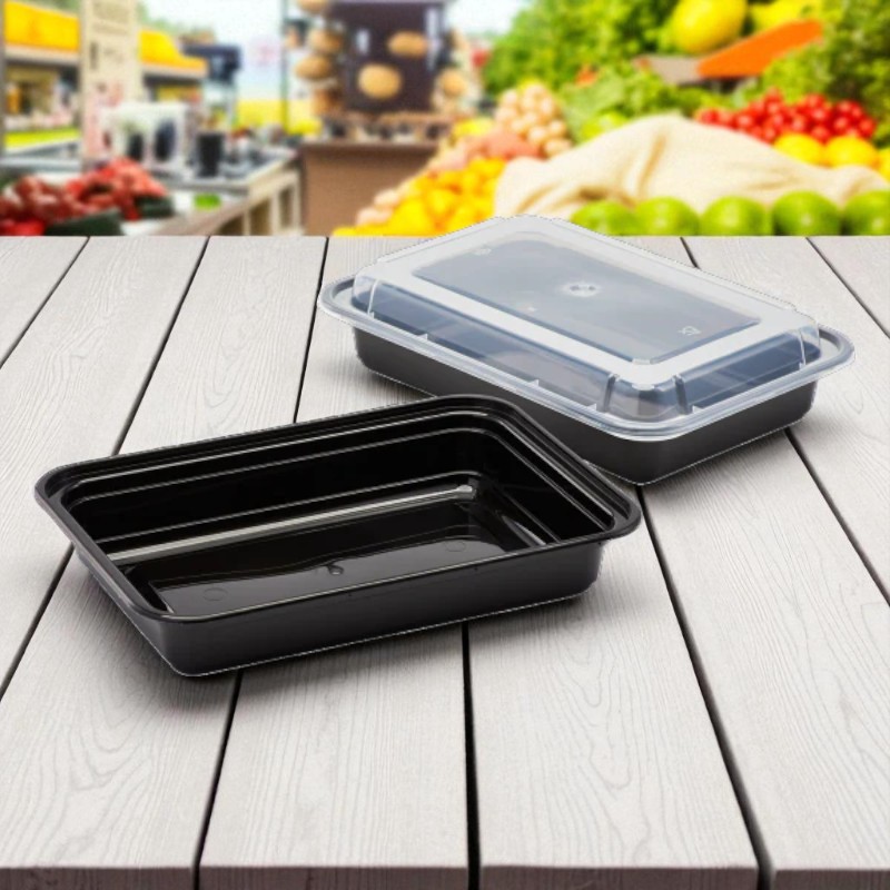 TK-RE 32 BLACK 32OZ RECTANGLE BLACK BASE CLEAR LID CONTAINER 150/CS