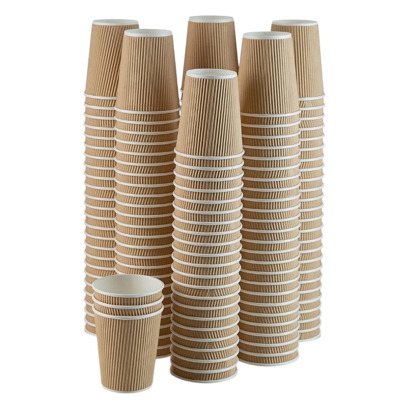 12 OZ RIPPLE PAPER CUPS KRAFT 500/CS