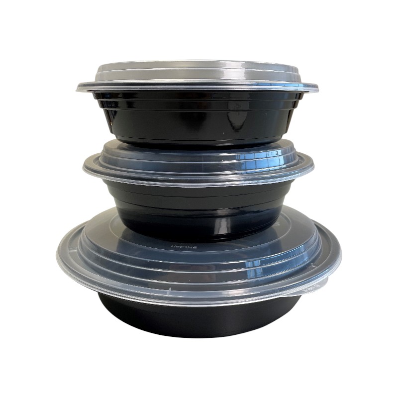 EMPRESS 24oz 7″ Round Container Black Base w/ Clear Lid 150/Cs