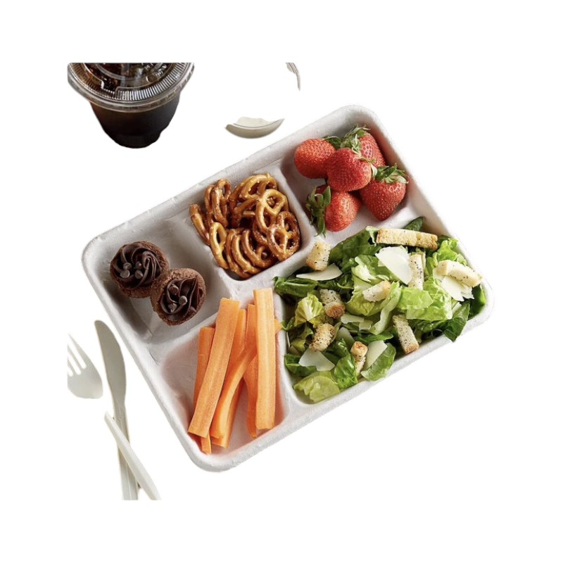 Molded Fibre / PULP 5 Compartments Lunch / Cafeteria Tray / Plate 240/CS