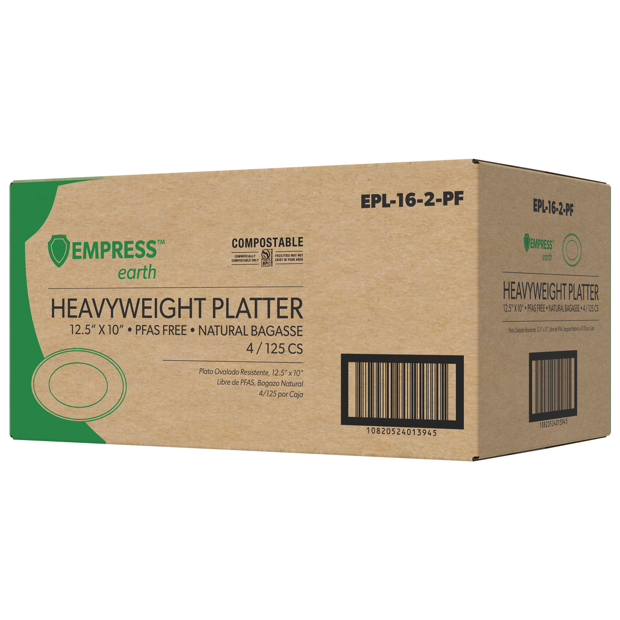 Empress Earth Heavy Oval Platter 12.5″ x 10″ Natural White Bagasse 500/CS