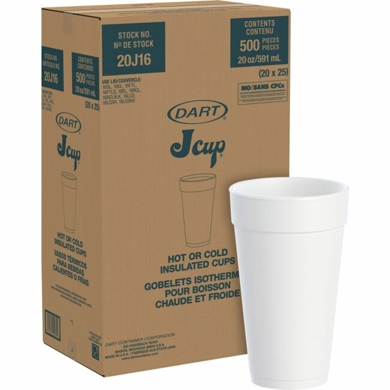 Dart 20J16 20oz White Foam Cups – 500/Case