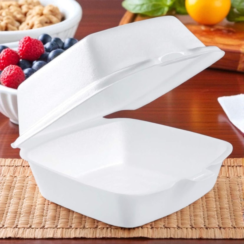Dart 50HT1 5x5x3 White Foam Hinged Lid Container – 500/Cs