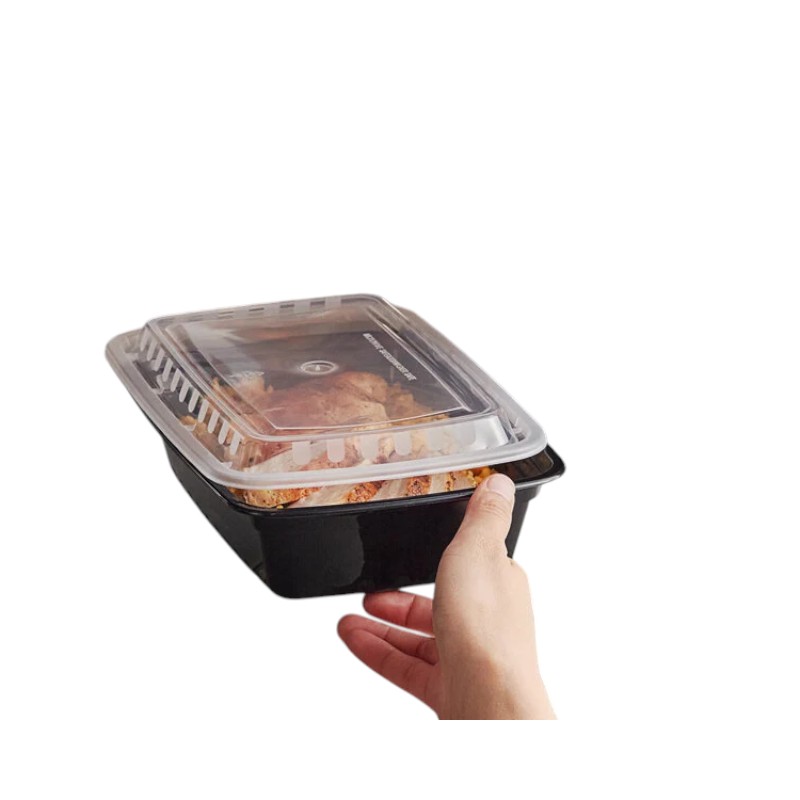 Biocean RE-38 Black Bottom Clear Top Microwavable 38oz Rectangular Container – 150/Cs