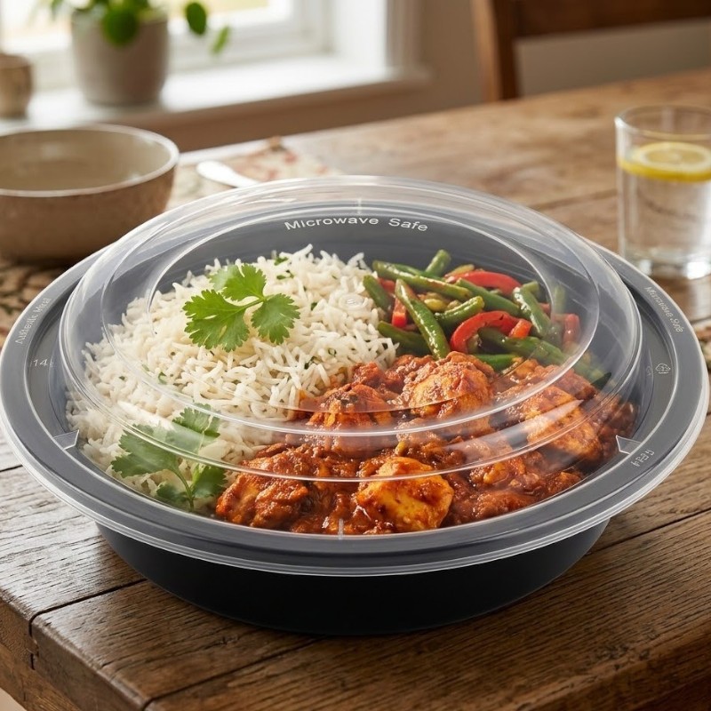 BIOCEAN Round Black Bottom Clear Top 16OZ Microwavable Container 150/Cs