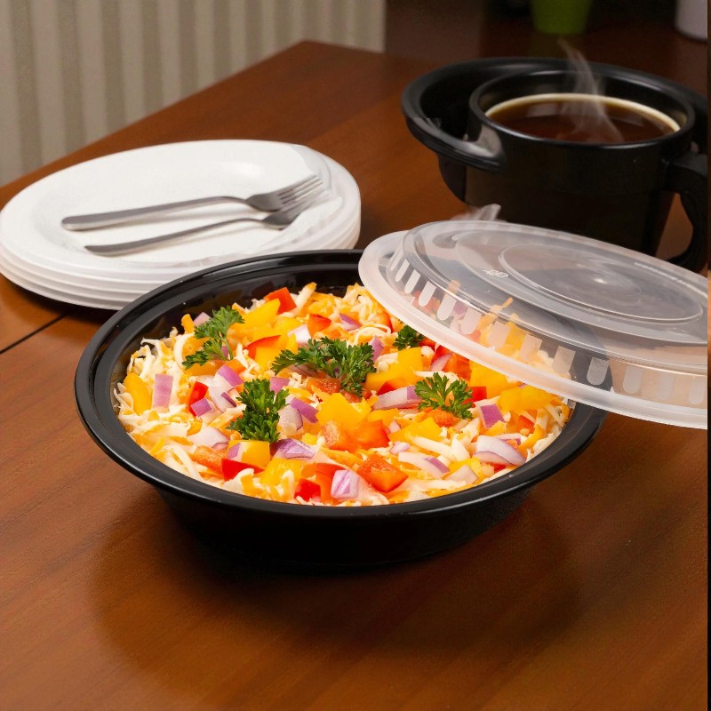 BIOCEAN Round Black Bottom Clear Top 48OZ Microwavable Container 150/Cs