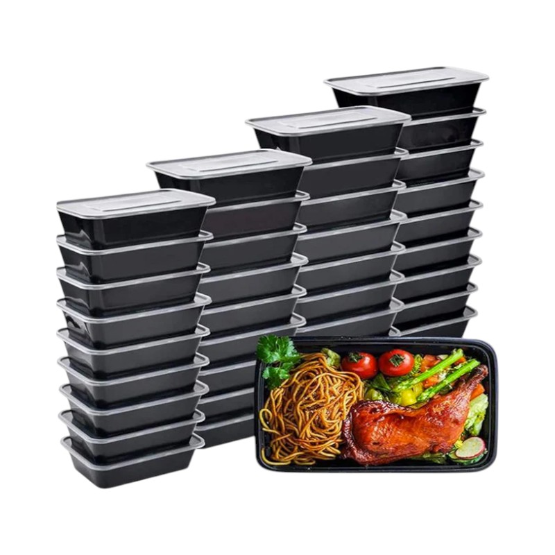 Premier RE-32 Black Bottom Clear Top Microwavable 32oz Rectangular Container – 150/Cs