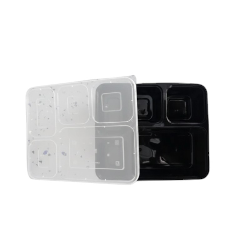 5 Compartment 5CP Black Meal Tray / Thali with Lid – 100/Cs