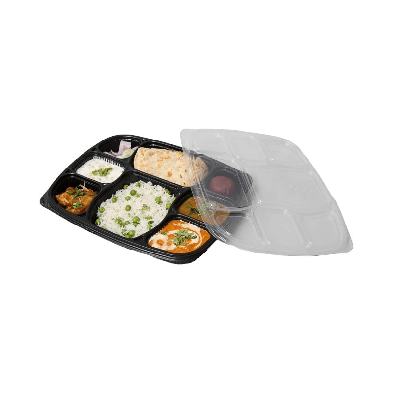 8 Compartment 8CP Black Meal Tray / Thali with Lid – 300/Cs