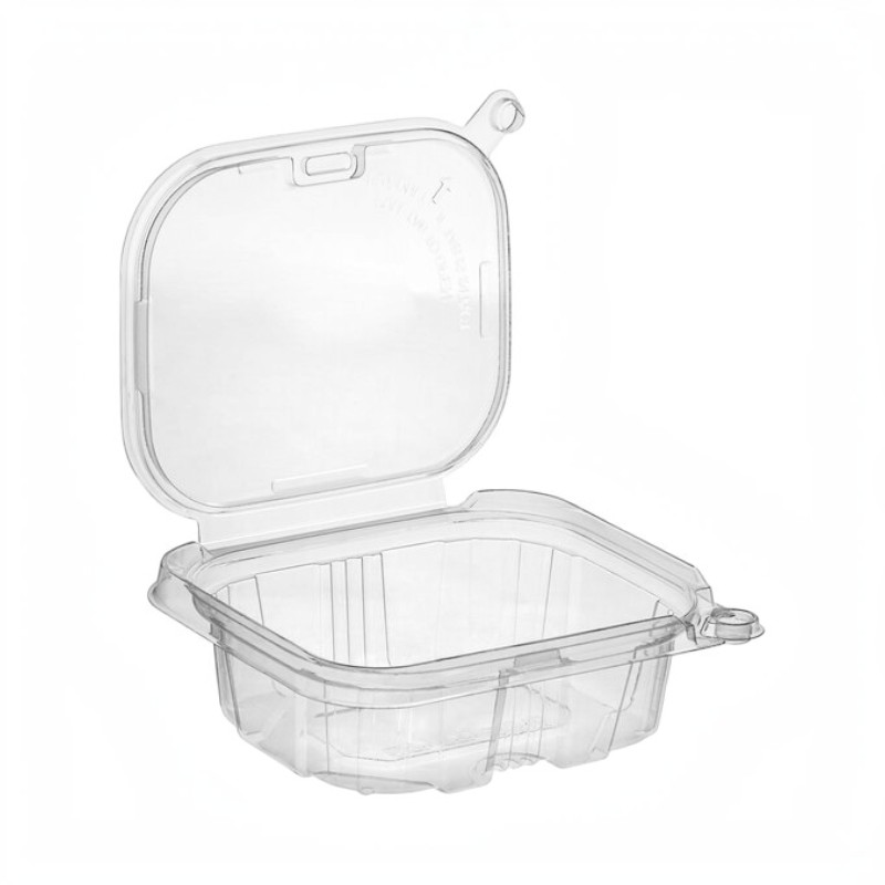 PET Tear Off TOSQ412 12OZ Hinged Lid Tamper Evident Sqaure Deli Container – 414/Case
