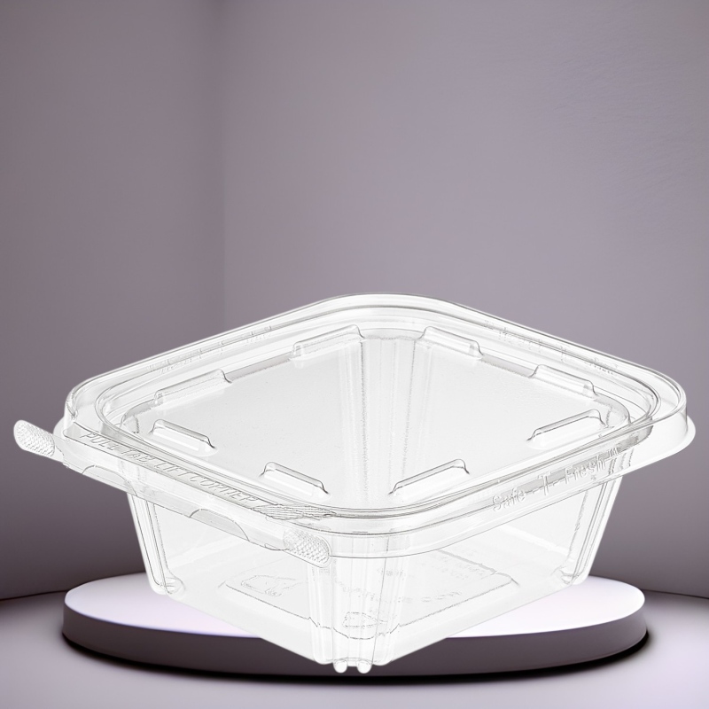 Inline Plastics TS-4012 Safe-T-Fresh 12oz Tamper-Resistant / Evident Square Hinged Container with Flat Lid – 288/Case
