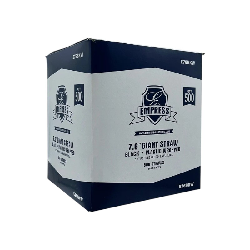 Empress Giant Straw Plastic Wrapped Black 7.6″ 500 Pack