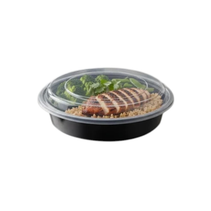 W.Y. 23oz Round Black Bottom with Clear Lid Microwavable container – 150 Sets