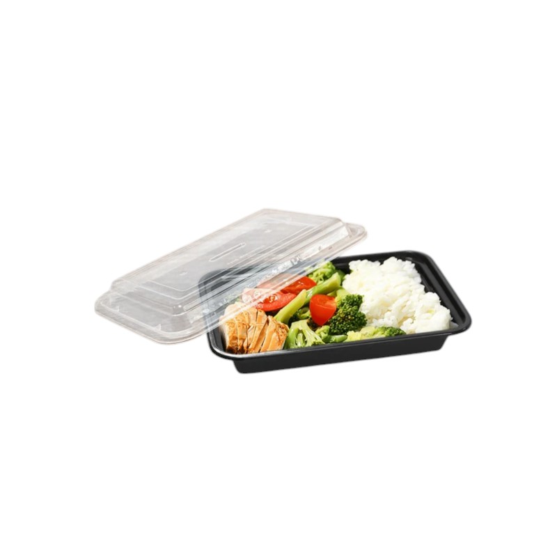 Biocean RE-16 Black Bottom Clear Top Microwavable 16oz Rectangular Container – 150/Cs