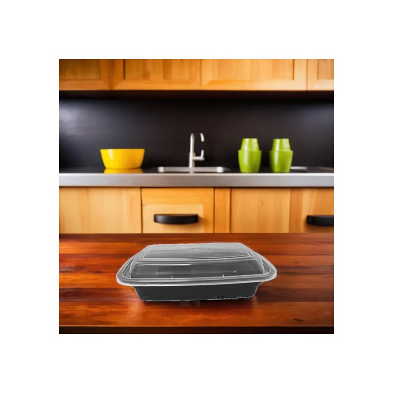 RE-24 Black Bottom Clear Top Microwavable 24oz Rectangular Container – 150/Cs