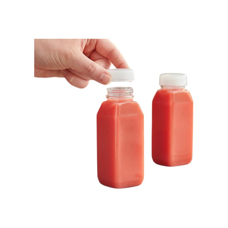 Premier PET 8oz Clear Sqaure Juice Bottles with Lids (200 CT)