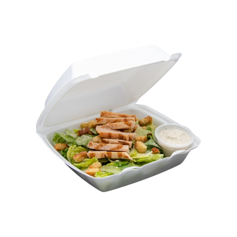 Dart 85HT1R 8X8X3 White Foam Square Take Out Container with Hinged Lid – 200/Case