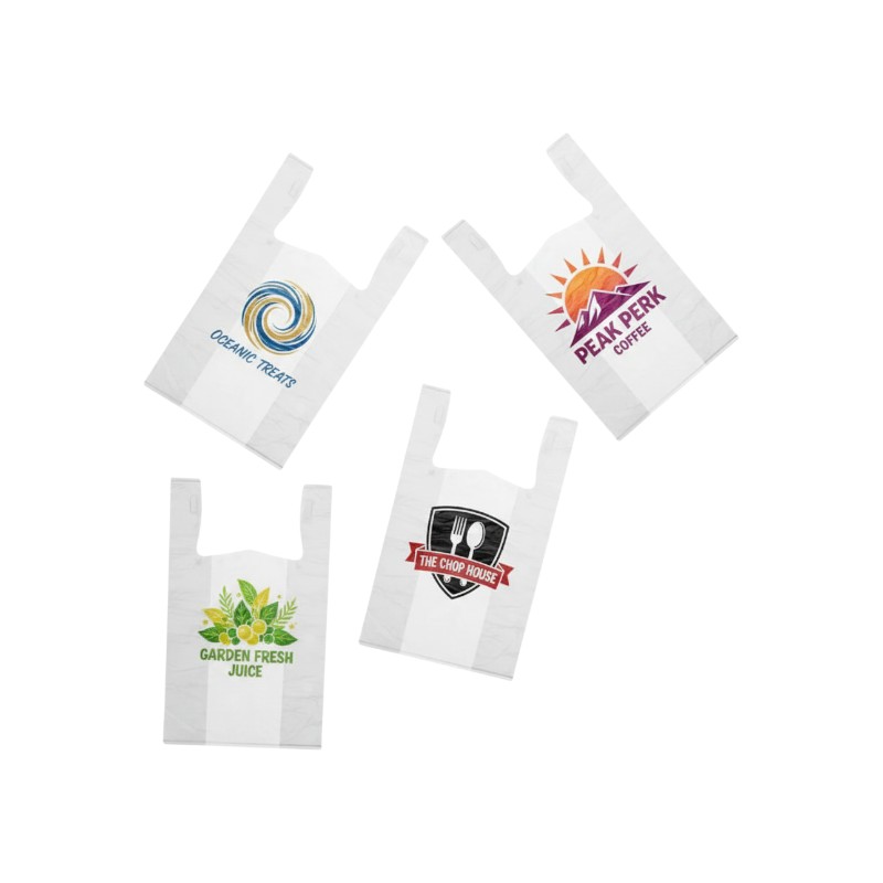 1/8 White 16mic Custom Printed T-shirt Bags – 1000/Case