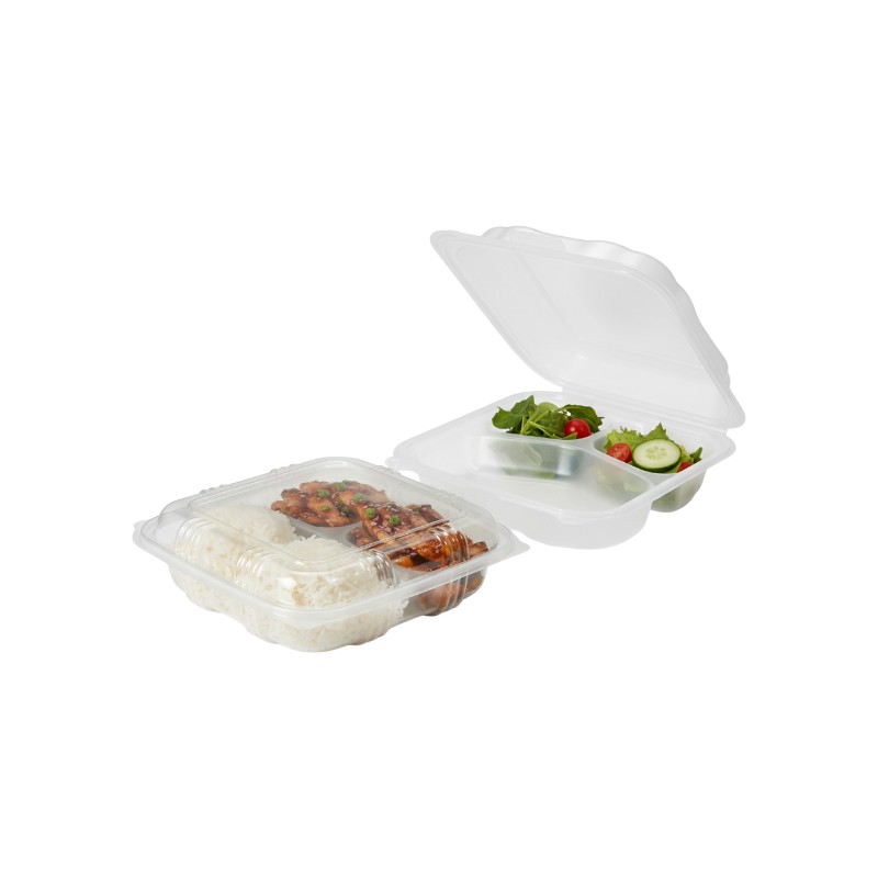 Genpak Clover XL 3 Comp Hinged Container 9x9x3 Clear – 150/Case